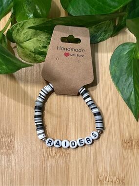 🖤🏈✨ Raiders Stretchy‎ Beaded Bracelet | Handmade | Football Fan Bracelet 🏈🖤